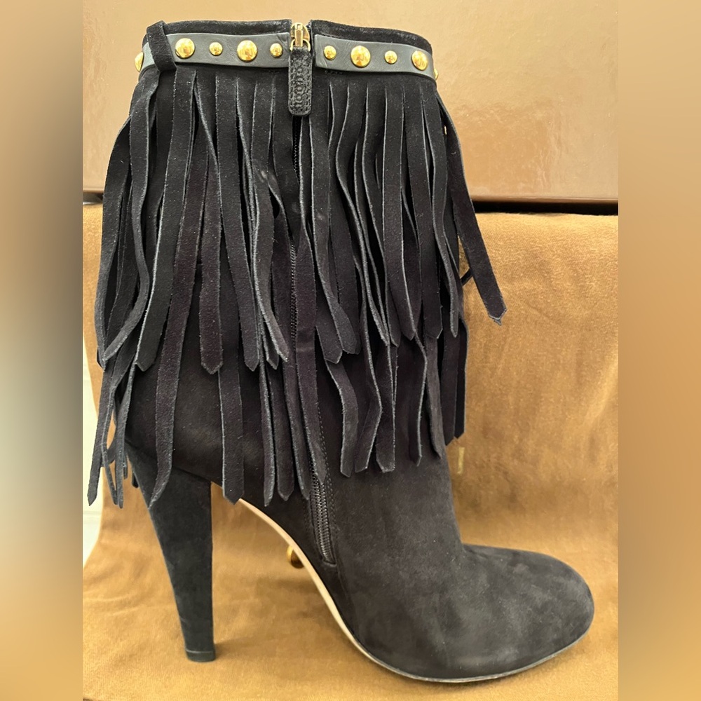 Black suede gucci fringe boots gold bling sz 40 MINT Fabulous for NYE Lifford - Picture 10 of 12